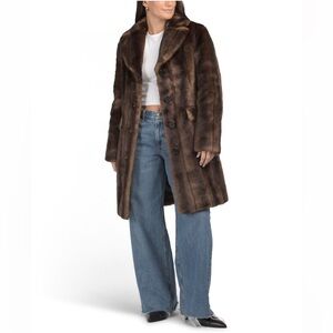 Jones New York Brown Faux Fur Coat